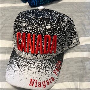 Black and White Canada Cap with Red Embroidery
